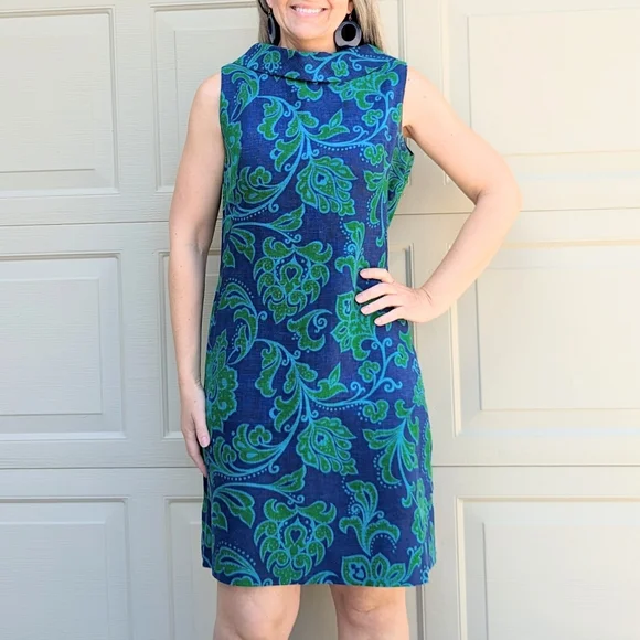 slim fit dress slacks 1966 Jacques Esterel Haute Couture Teal Green Op-Art Mod Dress main image 1